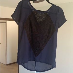 Chloe k size small sheer navy and black lace top
